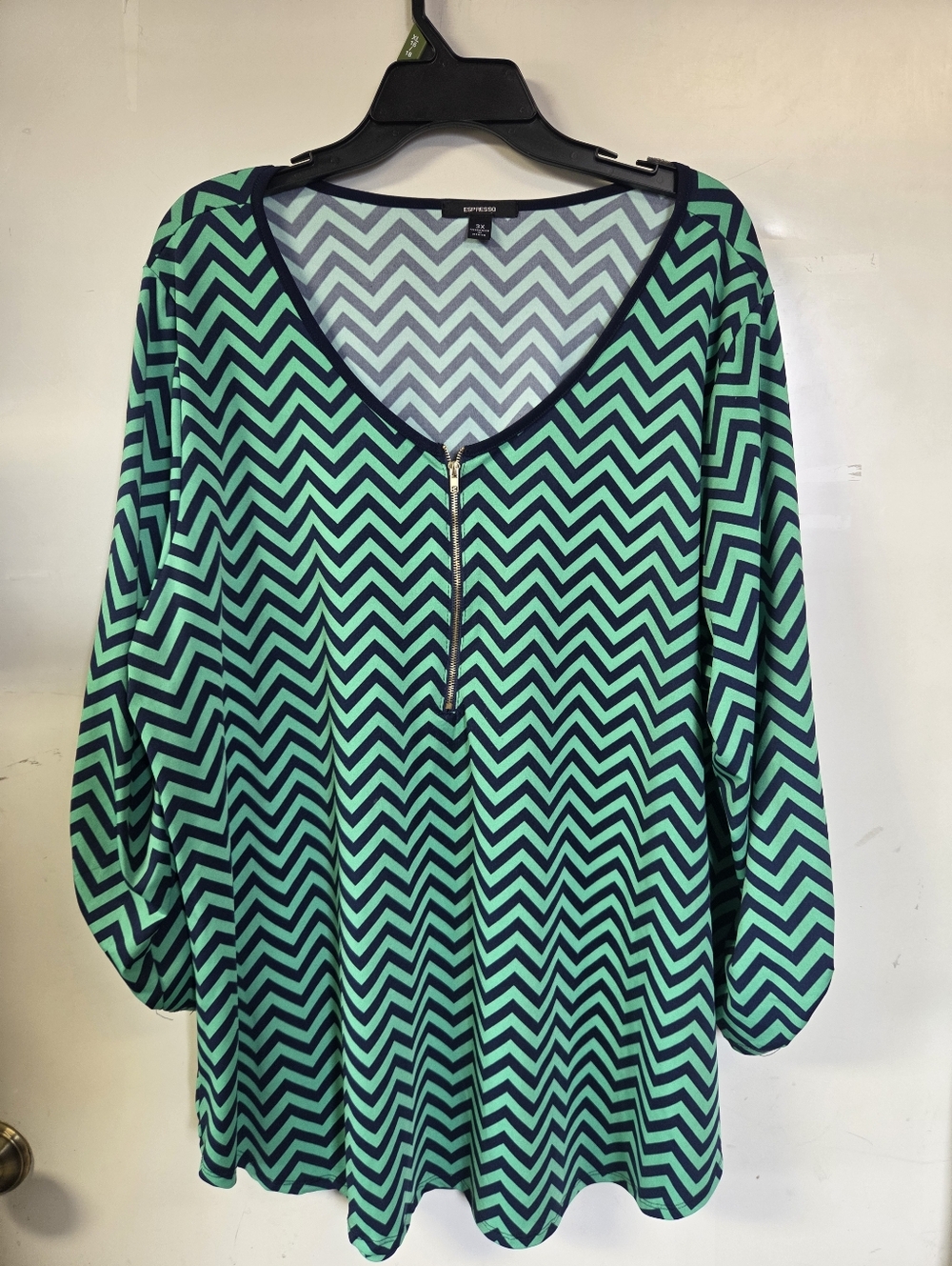 Espresso Chevron Zip-Front Top in Teal & Blue